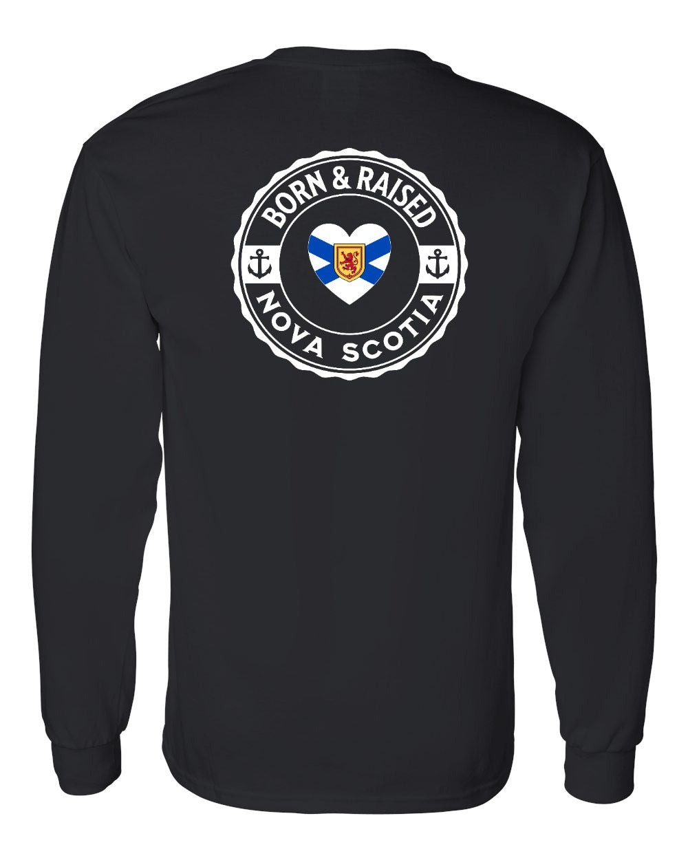 Born and Raised NS Heart Flag Left Chest & Back Long Sleeve Tee - Unisex