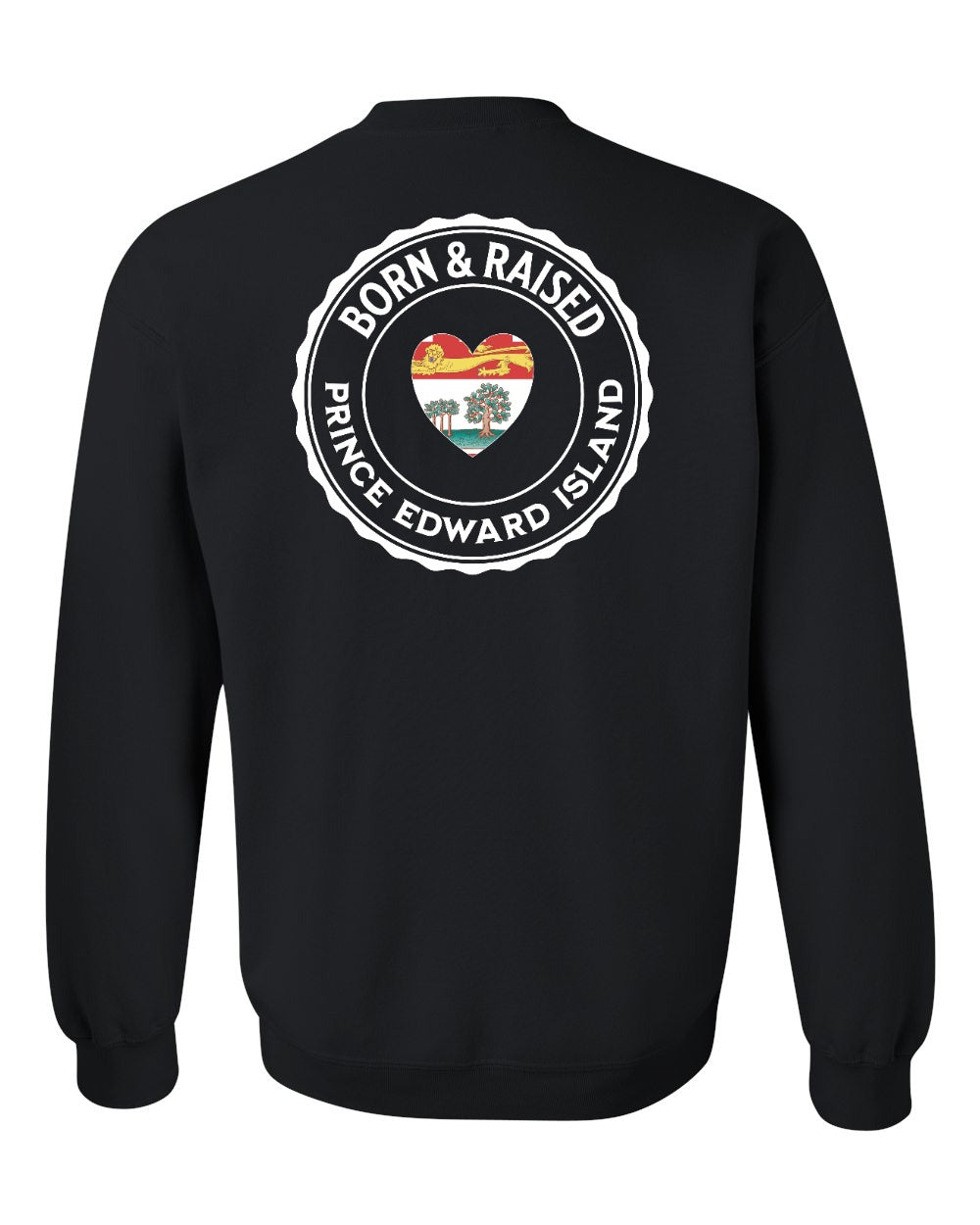 Born and Raised PEI Heart Flag Left Chest & Back Crewneck Sweatshirt - Unisex