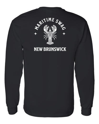 Maritime Swag New Brunswick Mandala white Lobster Left Chest and Back Long Sleeve Tee