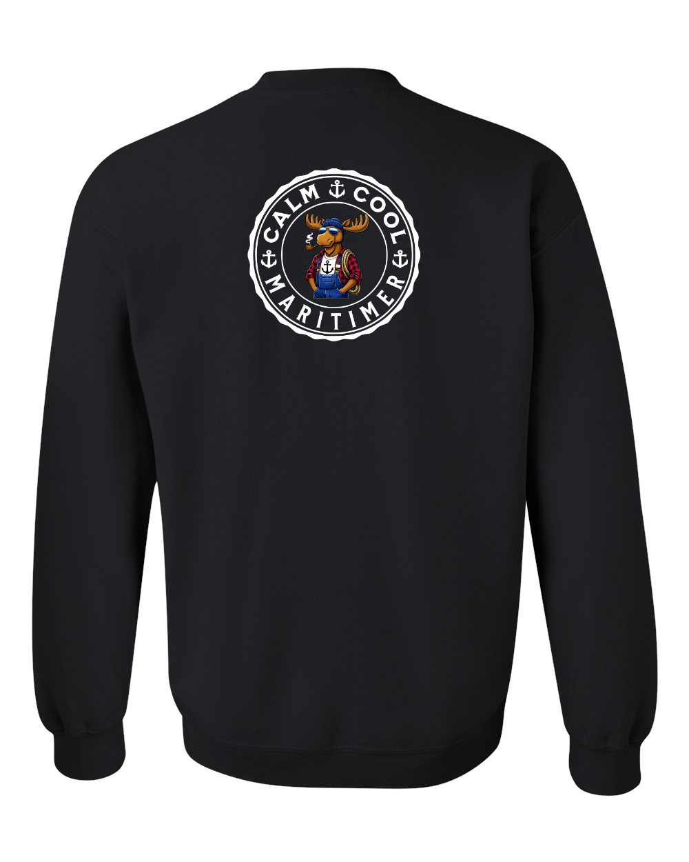 Calm Cool Maritimer Moose Left Chest and Back Crewneck Sweatshirt - Unisex