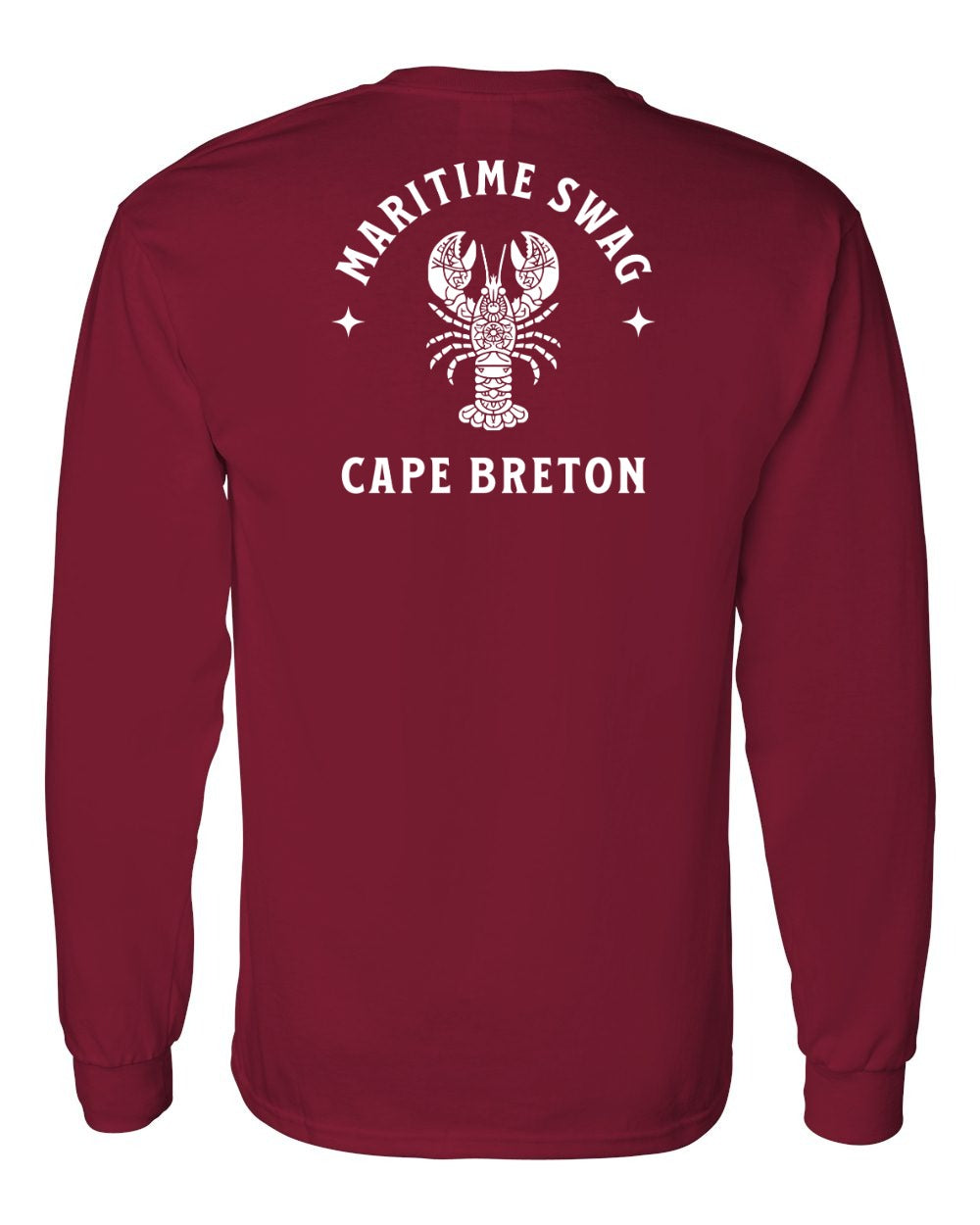 Maritime Swag Cape Breton Mandala white Lobster Left Chest and Back Long Sleeve Tee