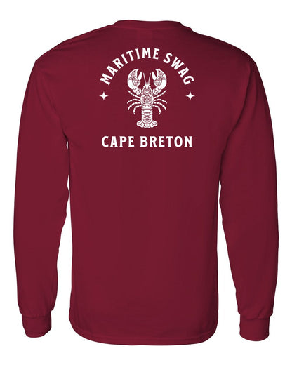 Maritime Swag Cape Breton Mandala white Lobster Left Chest and Back Long Sleeve Tee