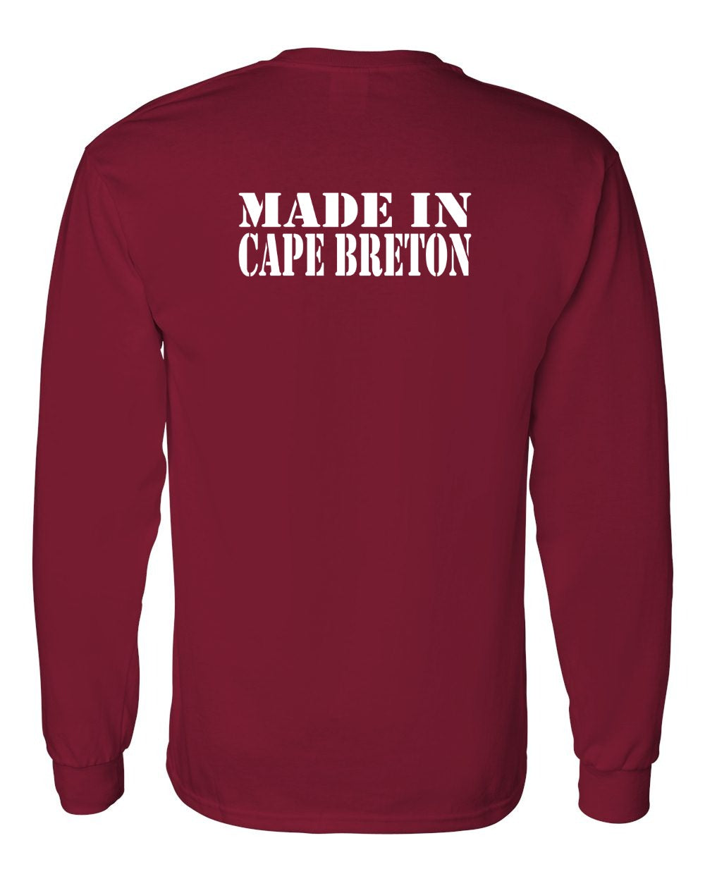 Made In Cape Breton White Left Chest and Back Long Sleeve Tee