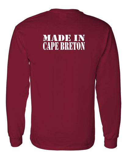 Made In Cape Breton White Left Chest and Back Long Sleeve Tee