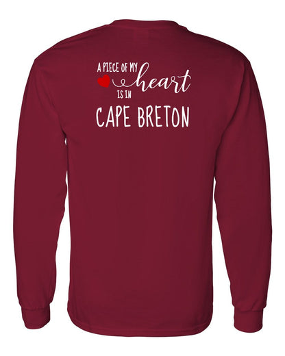 A piece of My heart in Cape Breton (Red Heart) Left Chest and Back Long Sleeve Tee