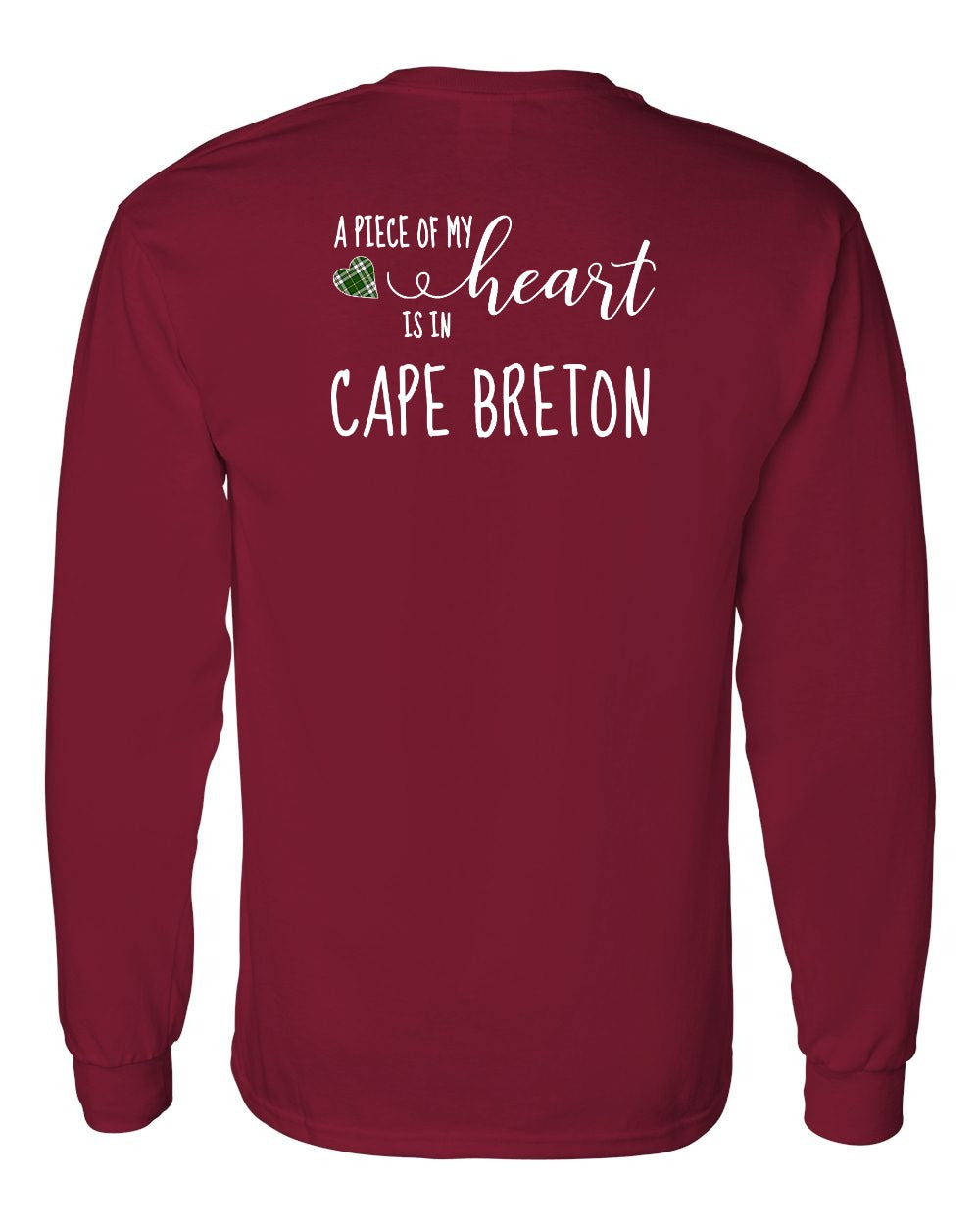 A piece of My heart in Cape Breton (Tartan Heart) Left Chest and Back Long Sleeve Tee