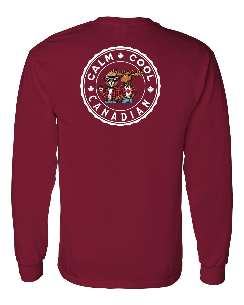 Calm Cool Moose and Beaver Left Chest and Back Long Sleeve - Gildan Canada (sewn Internationally) - Unisex