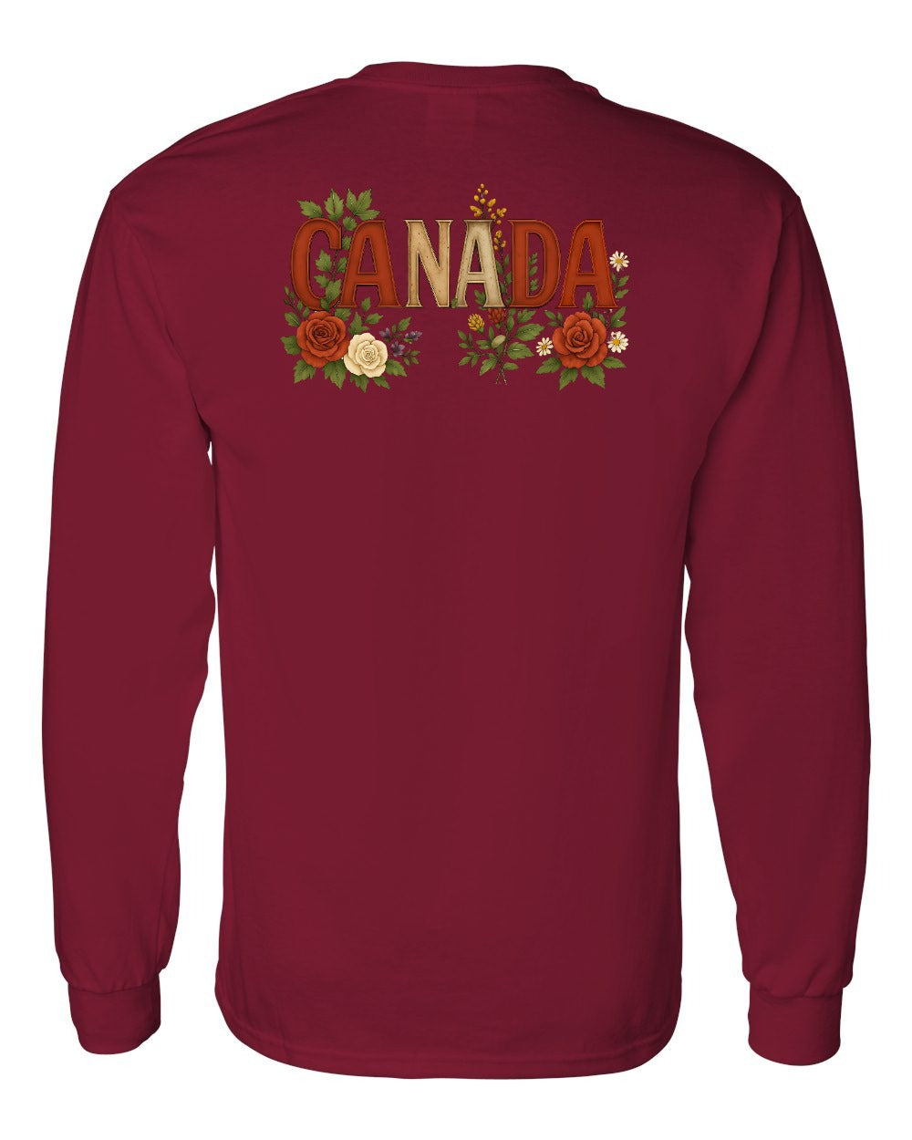 Canada Flowers Left Chest and Back Long Sleeve - Gildan Canada (sewn Internationally) - Unisex