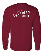 Just A Canadian Girl (Heart Flag) Left Chest and Back Long Sleeve - Gildan Canada (sewn Internationally) - Unisex