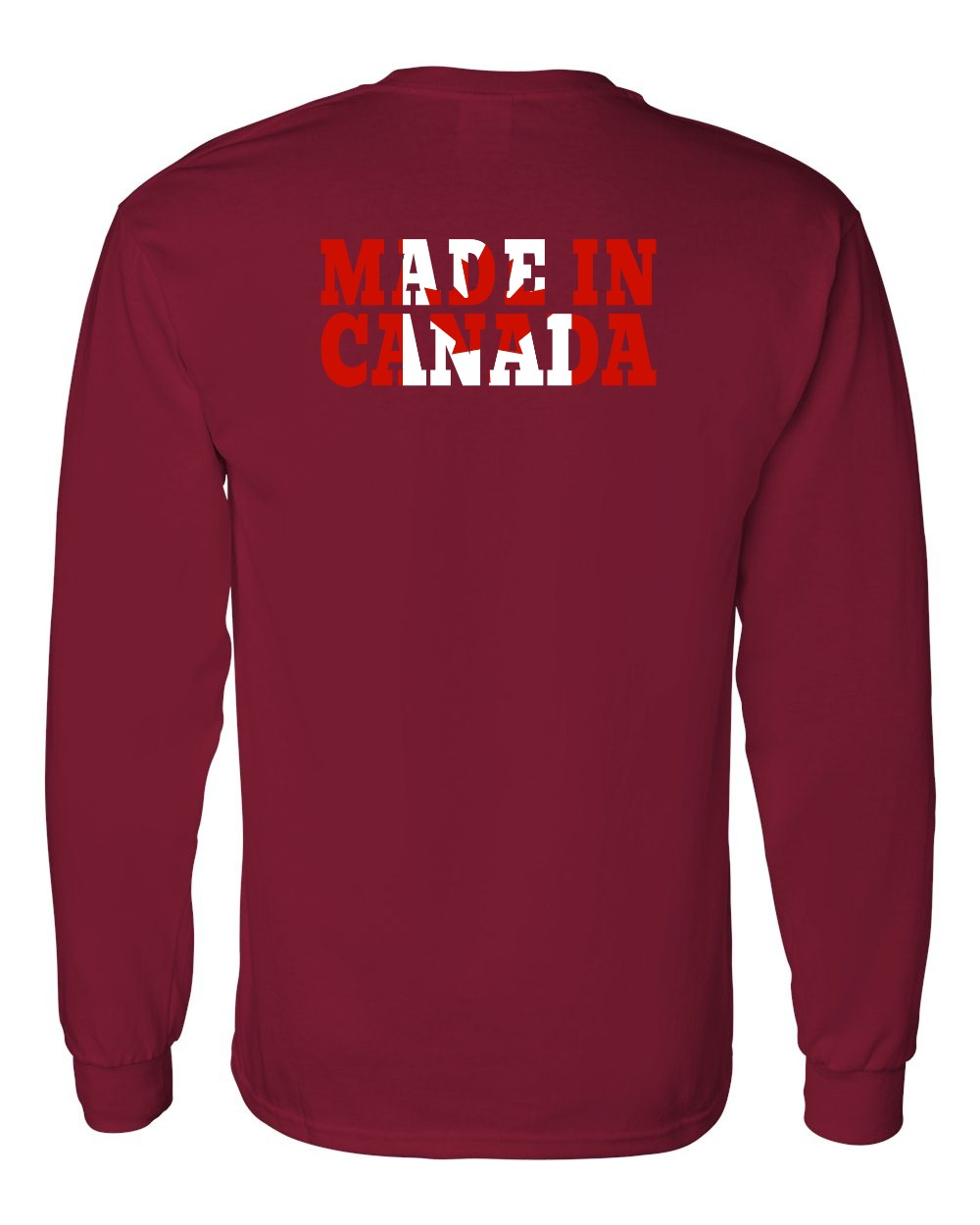 Made in Canada Flag Background Left Chest and Back Long Sleeve - Gildan Canada (sewn Internationally) - Unisex