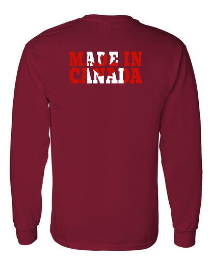 Made in Canada Flag Background Left Chest and Back Long Sleeve