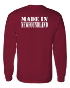 Made In NFLD ( White Lettering) Left Chest and Back Long Sleeve - Unisex