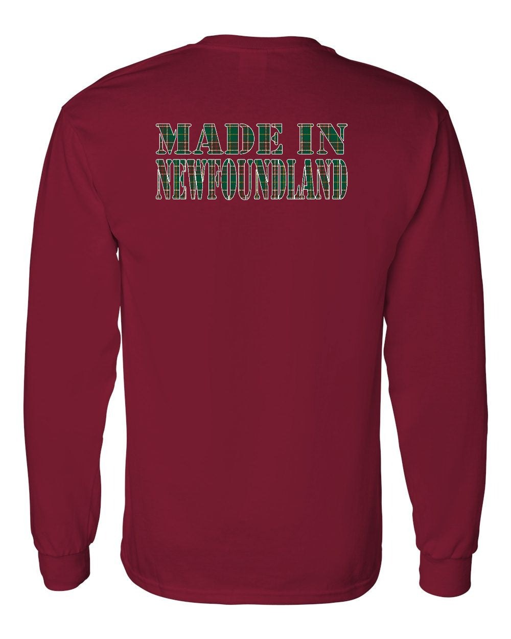 Made In Newfoundland ( Tartan Lettering) Left Chest and Back Long Sleeve