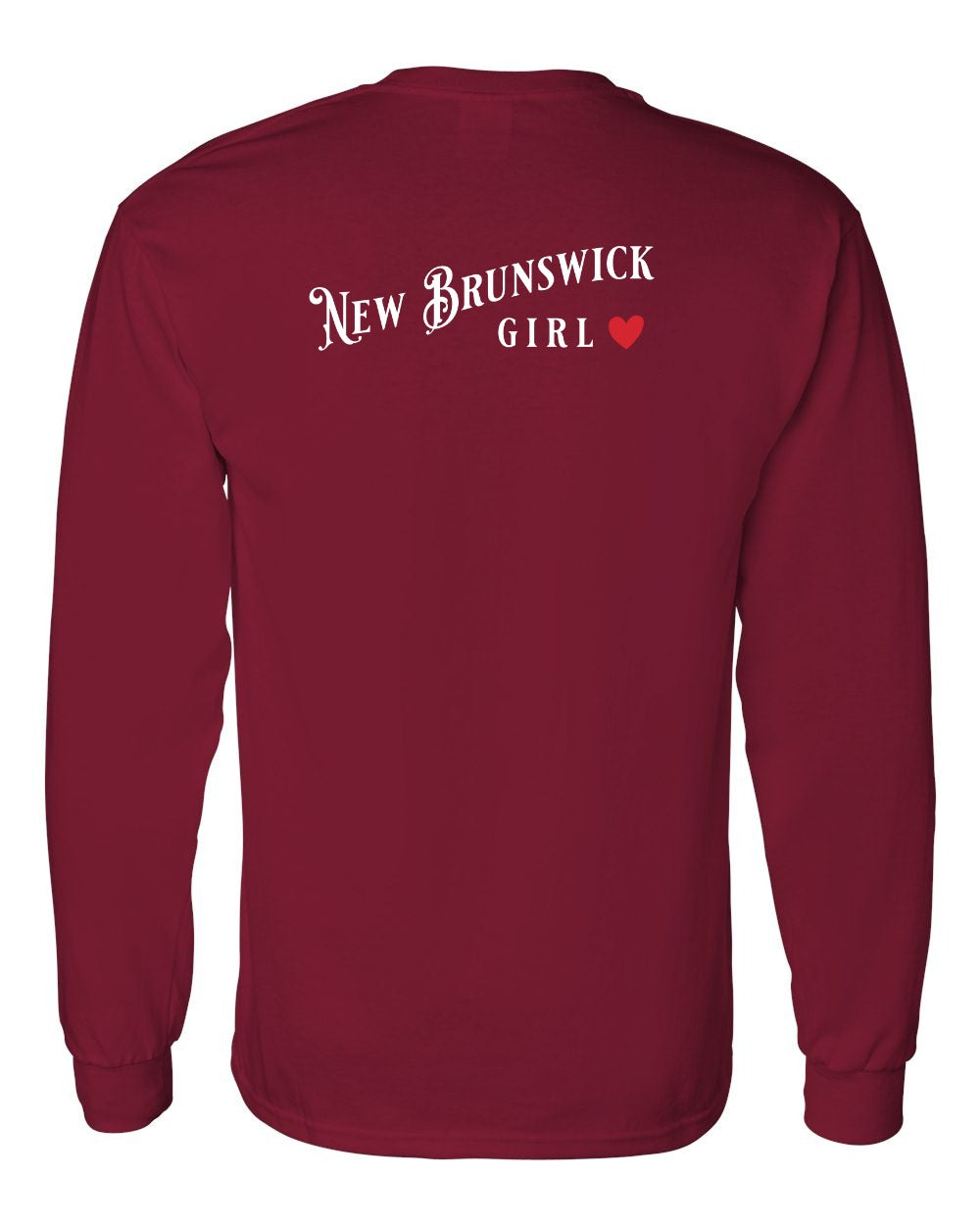 New Brunswick Girl Red Heart Left Chest and Back Long Sleeve Tee