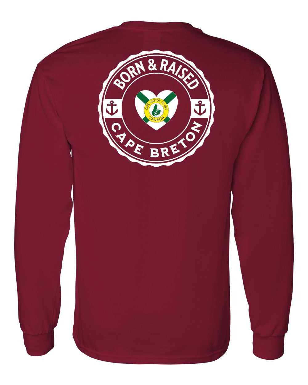 Born and Raised CB Heart Flag Left Chest & Back Long Sleeve Tee - Unisex