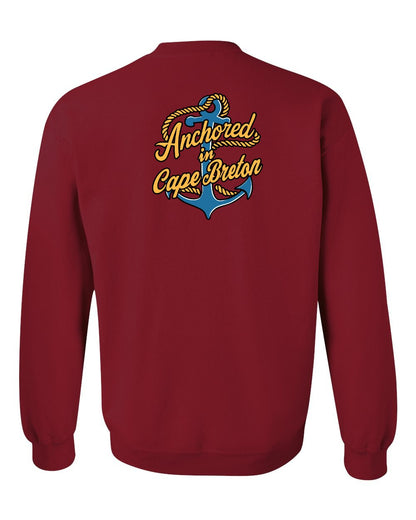 Anchored in Cape Breton (New Design) Left Chest and Back Crewneck Sweatshirt