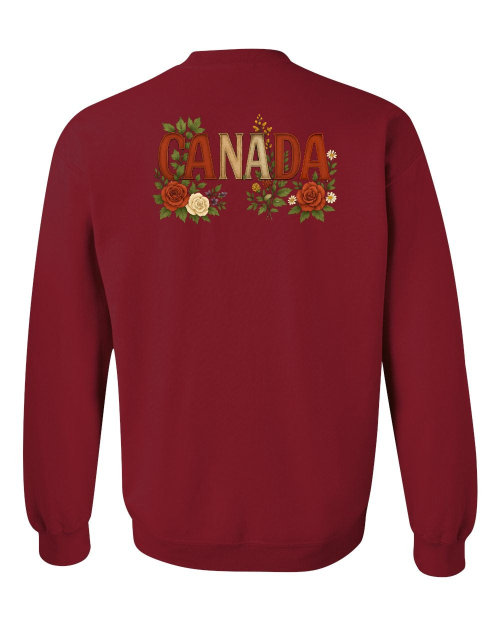 Canada Flowers Left Chest and Back Crewneck Sweatshirt - Gildan Canada (sewn Internationally) - Unisex
