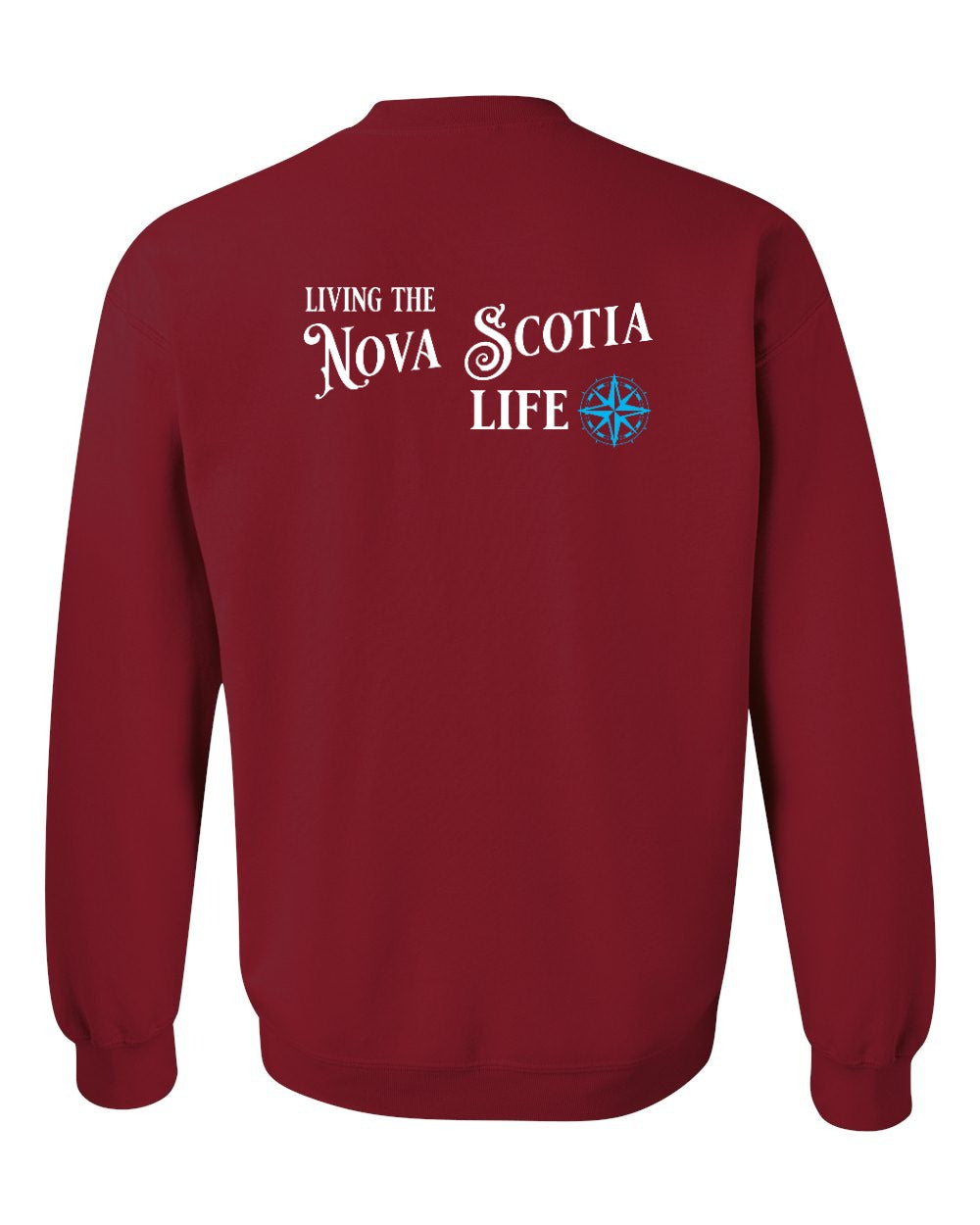 Living the Nova Scotia Life blue Left Chest and Back crew-neck
