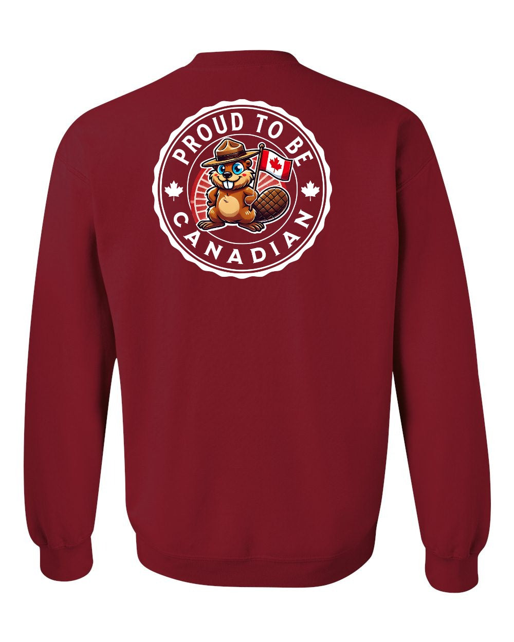 Proud to be Canadian Beaver Left Chest and Back Crewneck Sweatshirt - Gildan Canada (sewn Internationally) - Unisex