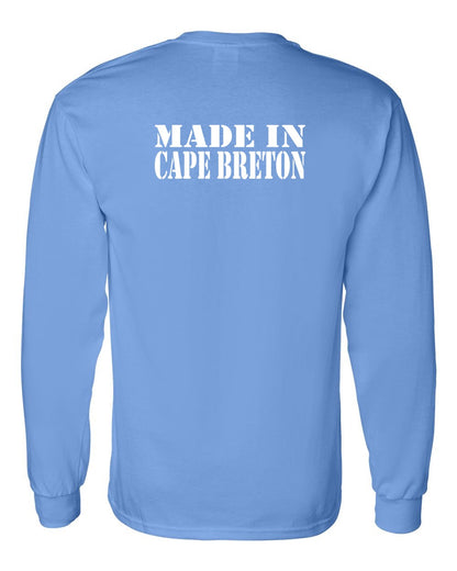 Made In Cape Breton White Left Chest and Back Long Sleeve Tee