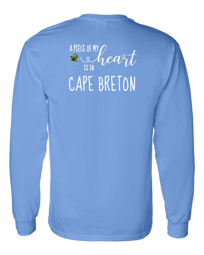 A piece of My heart in Cape Breton (Tartan Heart) Left Chest and Back Long Sleeve Tee