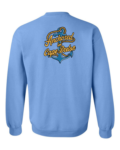 Anchored in Cape Breton (New Design) Left Chest and Back Crewneck Sweatshirt