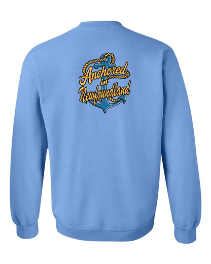 Anchored in Newfoundland (New Design) Left Chest and Back Crewneck Sweatshirt