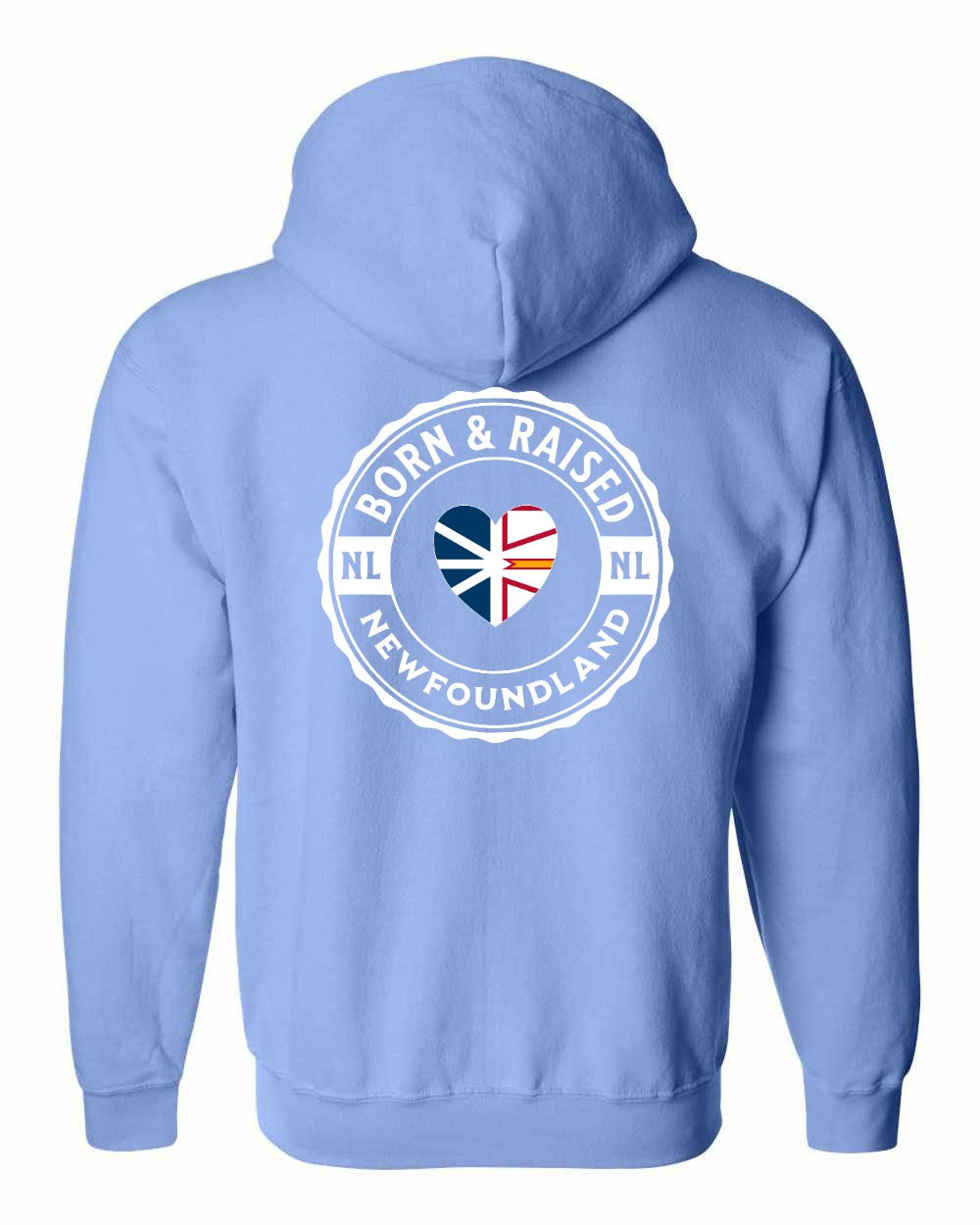 Born and Raised NFLD Heart Flag Left Chest & Back Zip Hoodie - Unisex