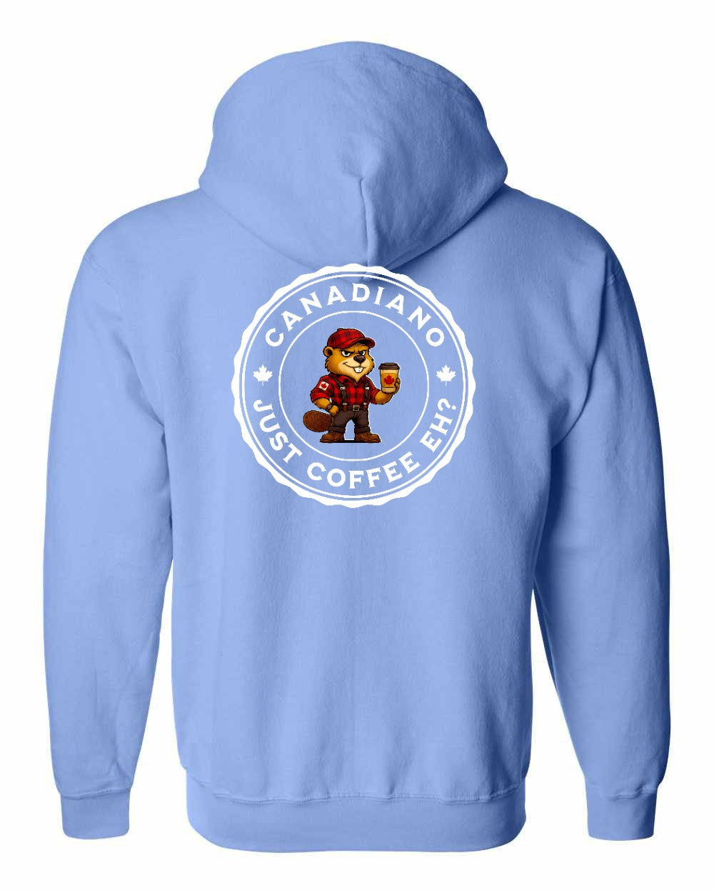 Canadiano just Coffee EH! Male Beaver Left Chest and Back Zip Hoodie - Gildan Canada (sewn Internationally) - Unisex