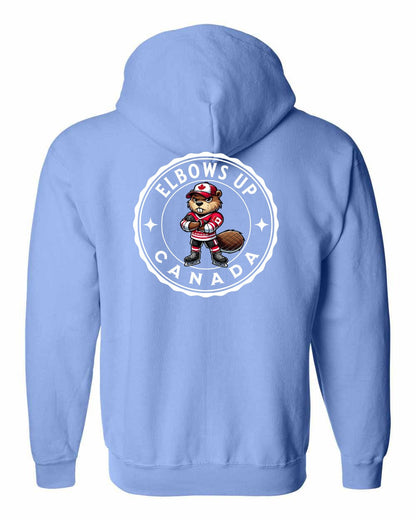 Elbows up Beaver Left Chest and Back Zip Hoodie - Gildan Canada (sewn Internationally)