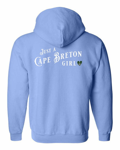 Just a Cape Breton Girl Tartan Left Chest and Back Zip Hoodie