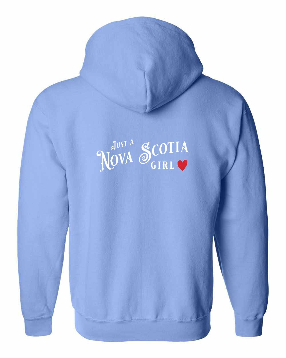 Just a Nova Scotia Girl Red Heart Left Chest and Back zip-hoodie