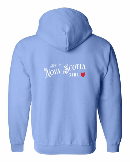 Just a Nova Scotia Girl Red Heart Left Chest and Back zip-hoodie