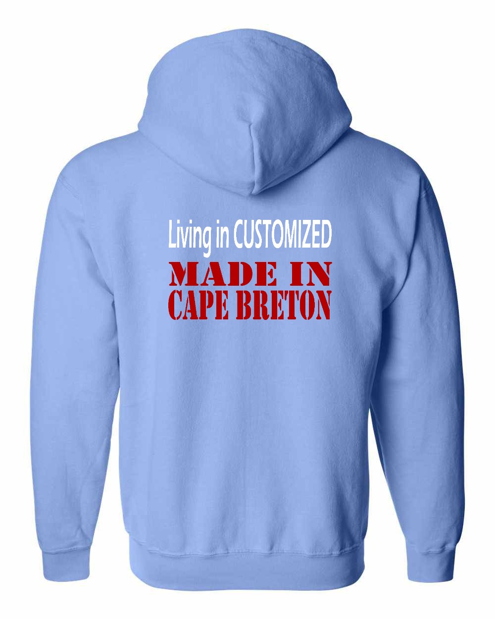 Living in Custom Made in Cape Breton Left Chest and Back Zip Hoodie