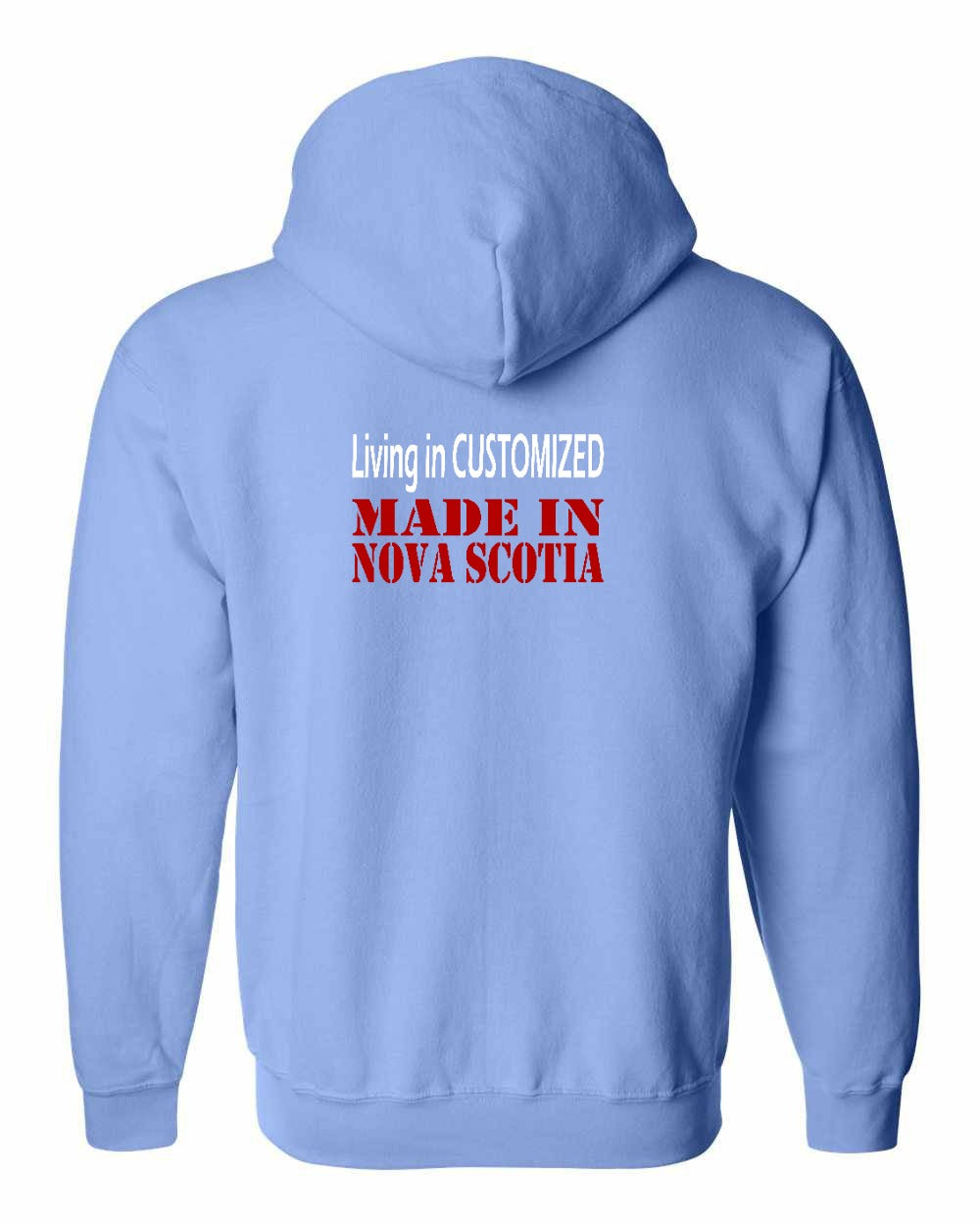 Living in Custom Made in NS Left Chest and Back Zip Hoodie - Unisex