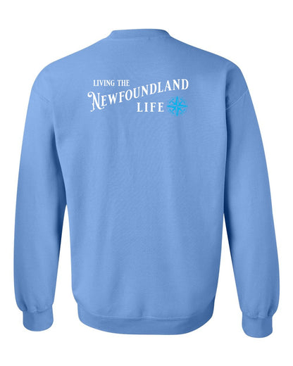 Living the Newfoundland Life blue Left Chest and Back Crewneck Sweatshirt
