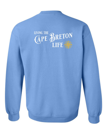 Living the Cape Breton Life yellow Left Chest and Back Crewneck Sweatshirt