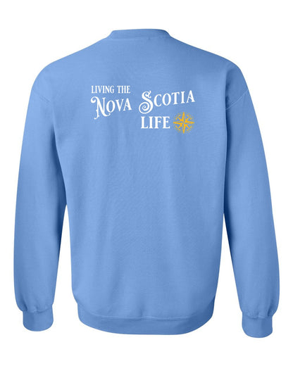 Living the Nova Scotia Life yellow Left Chest and Back crew-neck