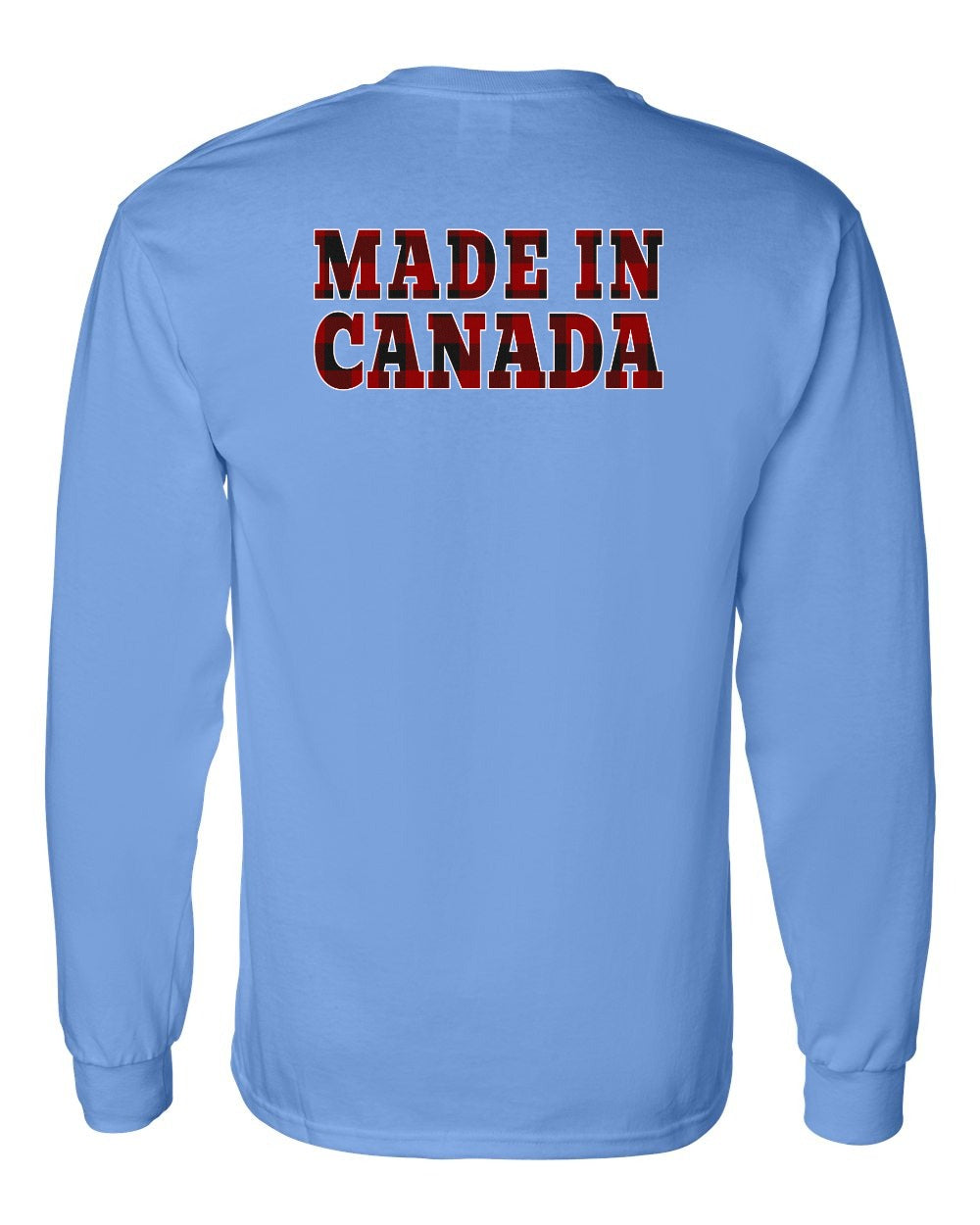 Made in Canada Plaid Background Left Chest and Back Long Sleeve - Gildan Canada (sewn Internationally) - Unisex