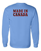 Made in Canada Plaid Background Left Chest and Back Long Sleeve - Gildan Canada (sewn Internationally) - Unisex