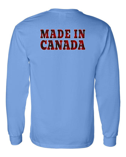 Made in Canada Plaid Background Left Chest and Back Long Sleeve