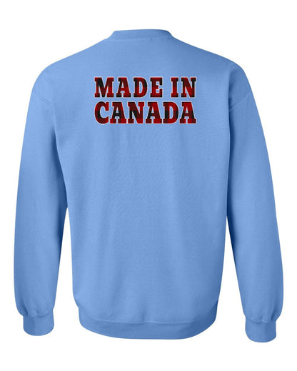 Made in Canada Plaid Background Left Chest and Back Crewneck