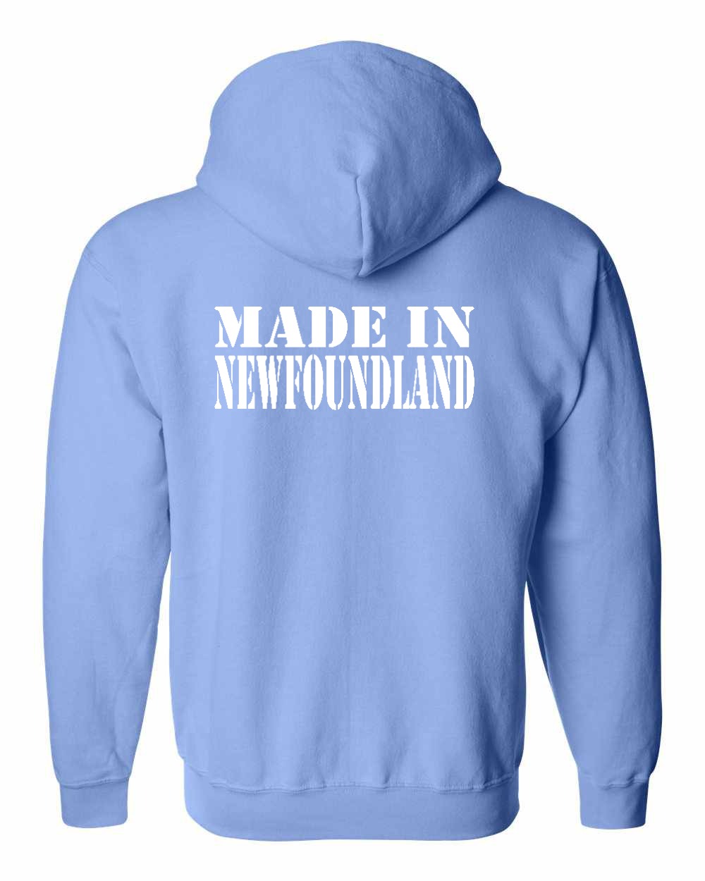Made In NFLD ( White Lettering) Left Chest and Back Zip Hoodie - Unisex
