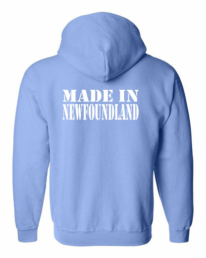 Made In Newfoundland ( White Lettering) Left Chest and Back Zip Hoodie