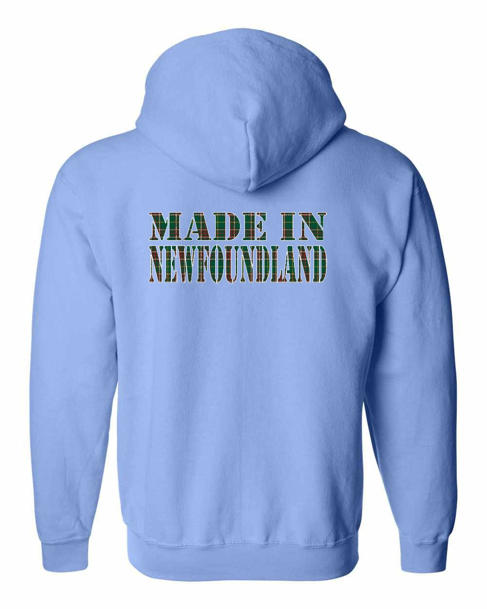 Made In Newfoundland ( Tartan Lettering) Left Chest and Back Zip Hoodie