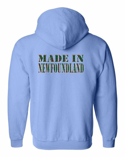 Made In Newfoundland ( Tartan Lettering) Left Chest and Back Zip Hoodie