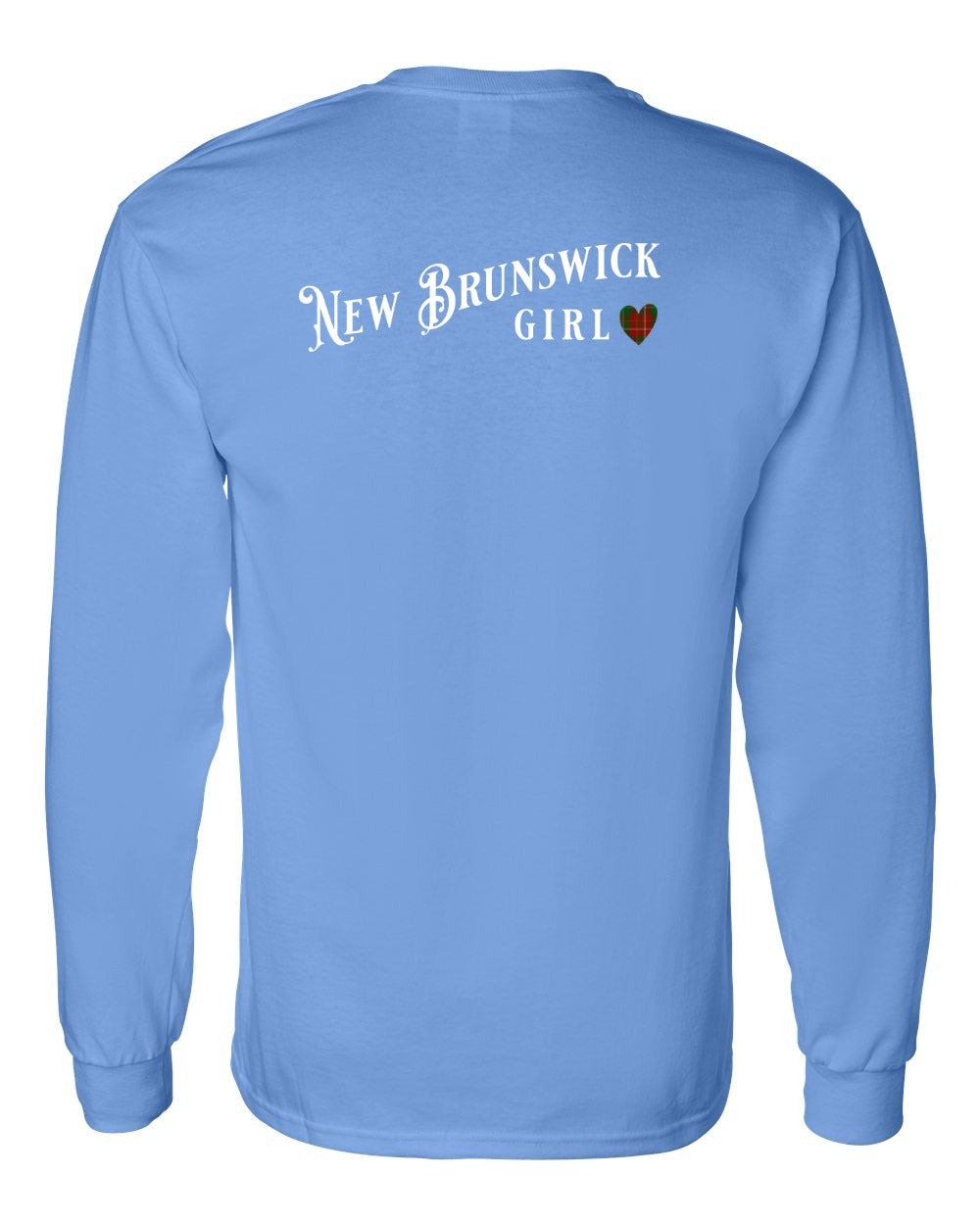 New Brunswick Girl Tartan heart Left Chest and Back Long Sleeve Tee