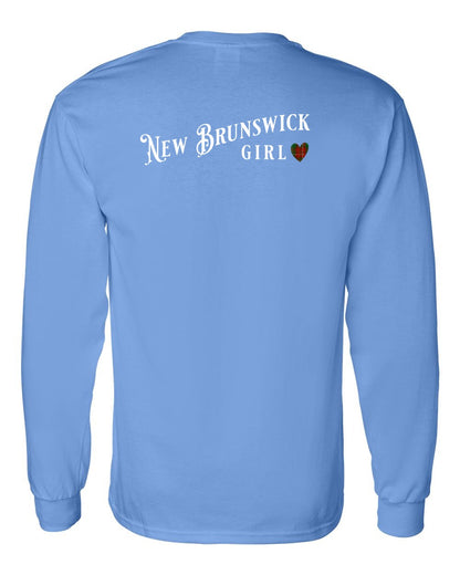 New Brunswick Girl Tartan heart Left Chest and Back Long Sleeve Tee