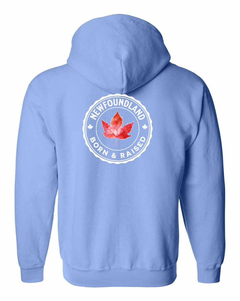 Born and Raised NFLD Left Chest and Back Zip Hoodie - Gildan Canada (sewn Internationally) - Unisex