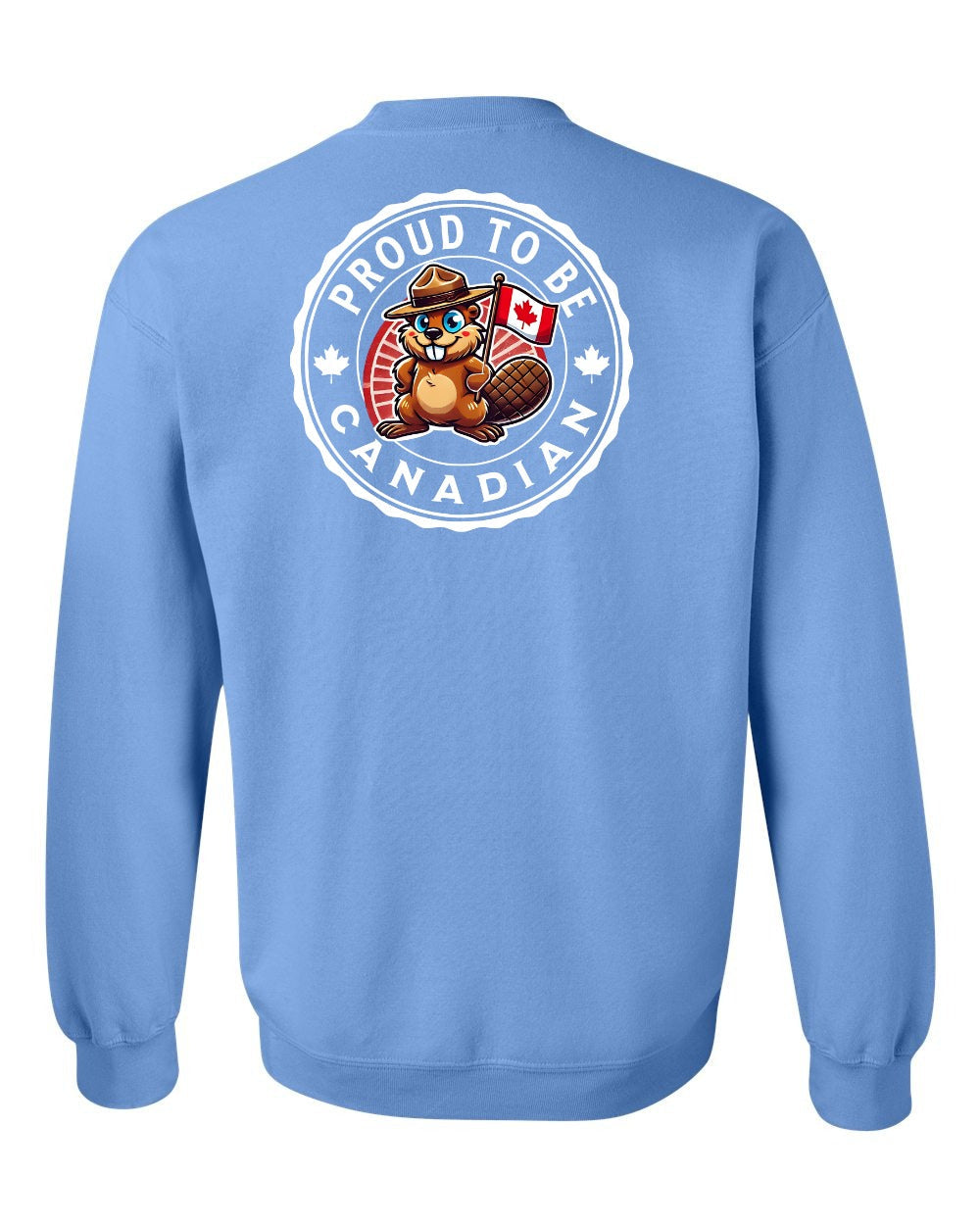 Proud to be Canadian Beaver Left Chest and Back Crewneck Sweatshirt - Gildan Canada (sewn Internationally) - Unisex